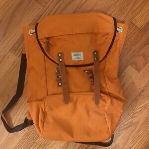 Sandqvist orange canvas backpack w leather buckles
